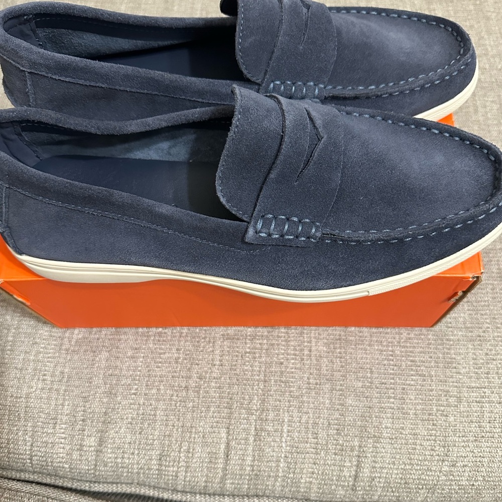 Blue suede loafers from Nordstrom
